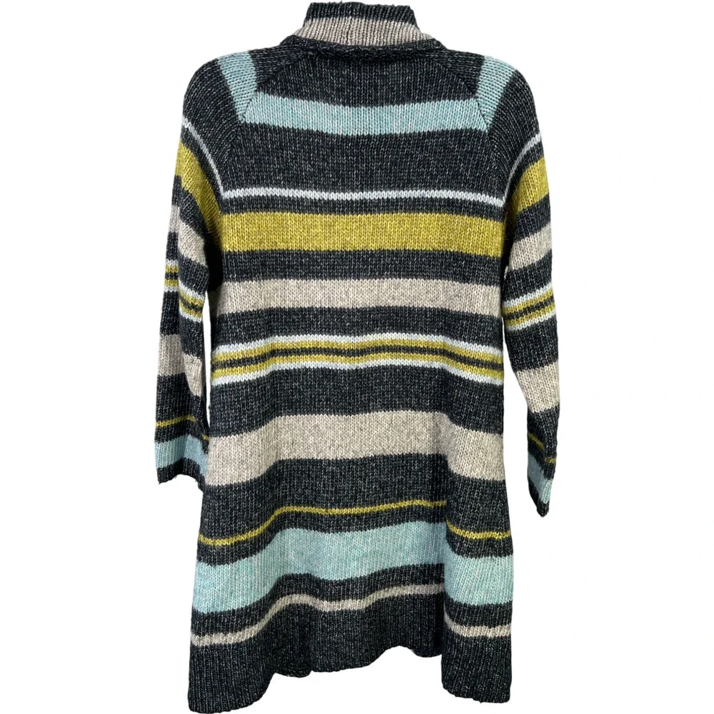 J.Jill Women’s Gray/Blue Striped Long Sleeve Pocket Cardigan Sweater - S Petite - Picture 2 of 4